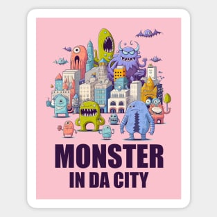 Monster in Da City 02 with Text Magnet